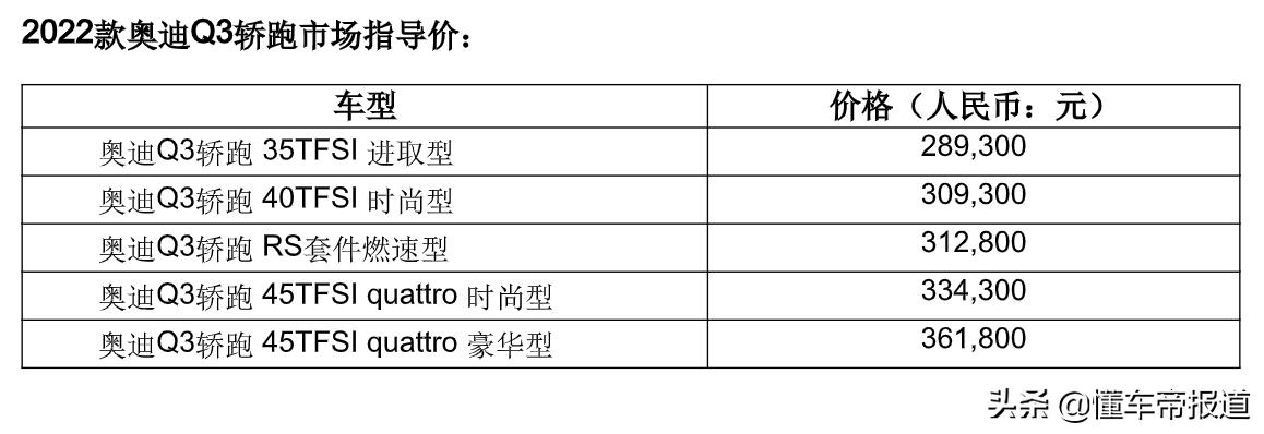 新车 | 售27.88万元起，2022款奥迪Q3到店，新增RS套件燃速型  -图3